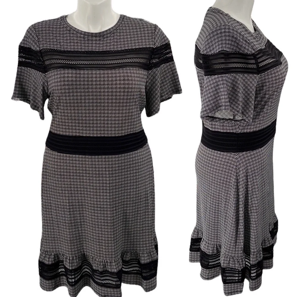 Michael Kors dress size XL black & white peek a boo flounce stretchy zip up - Picture 14 of 14